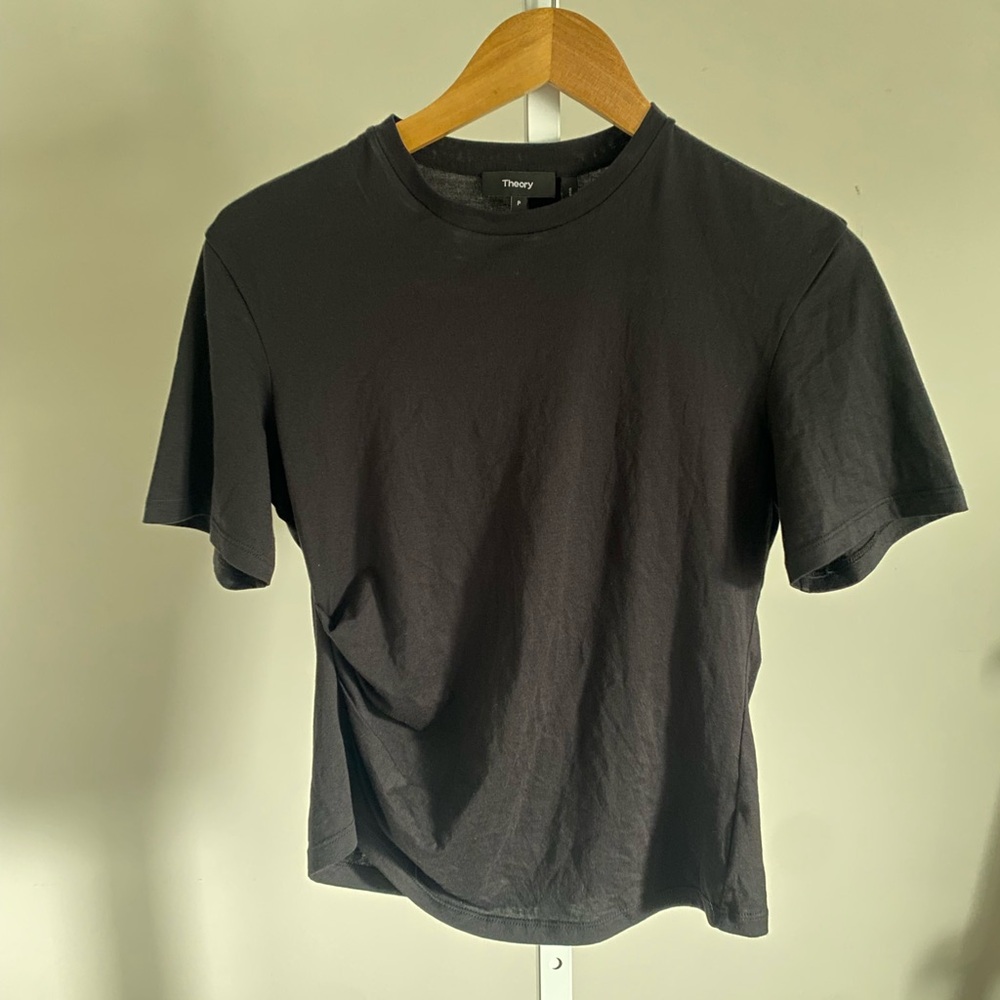 Theory Black Boxy Crop Short Sleeve T-Shirt